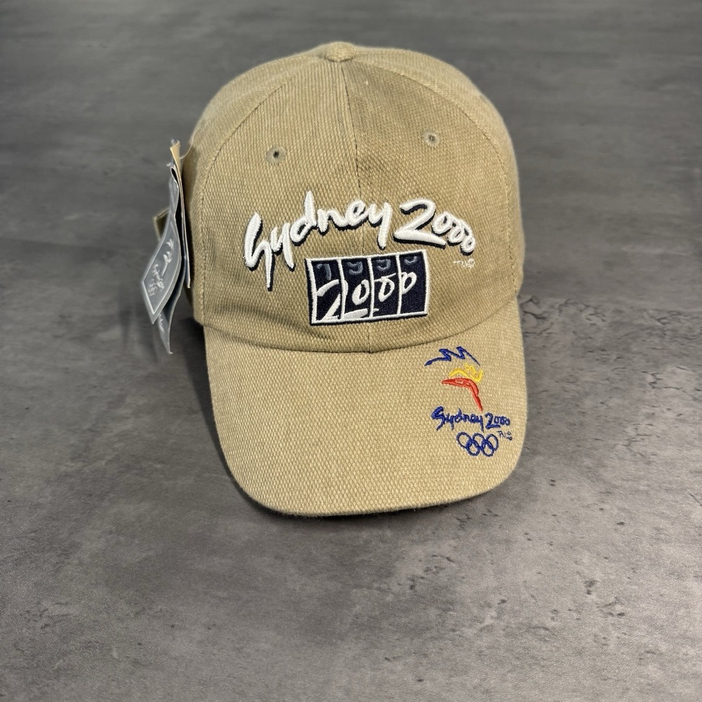 Vintage Sydney Australia Olympics Hat Brown Tan Khaki‎ Burlap 2000 Adjust Strap